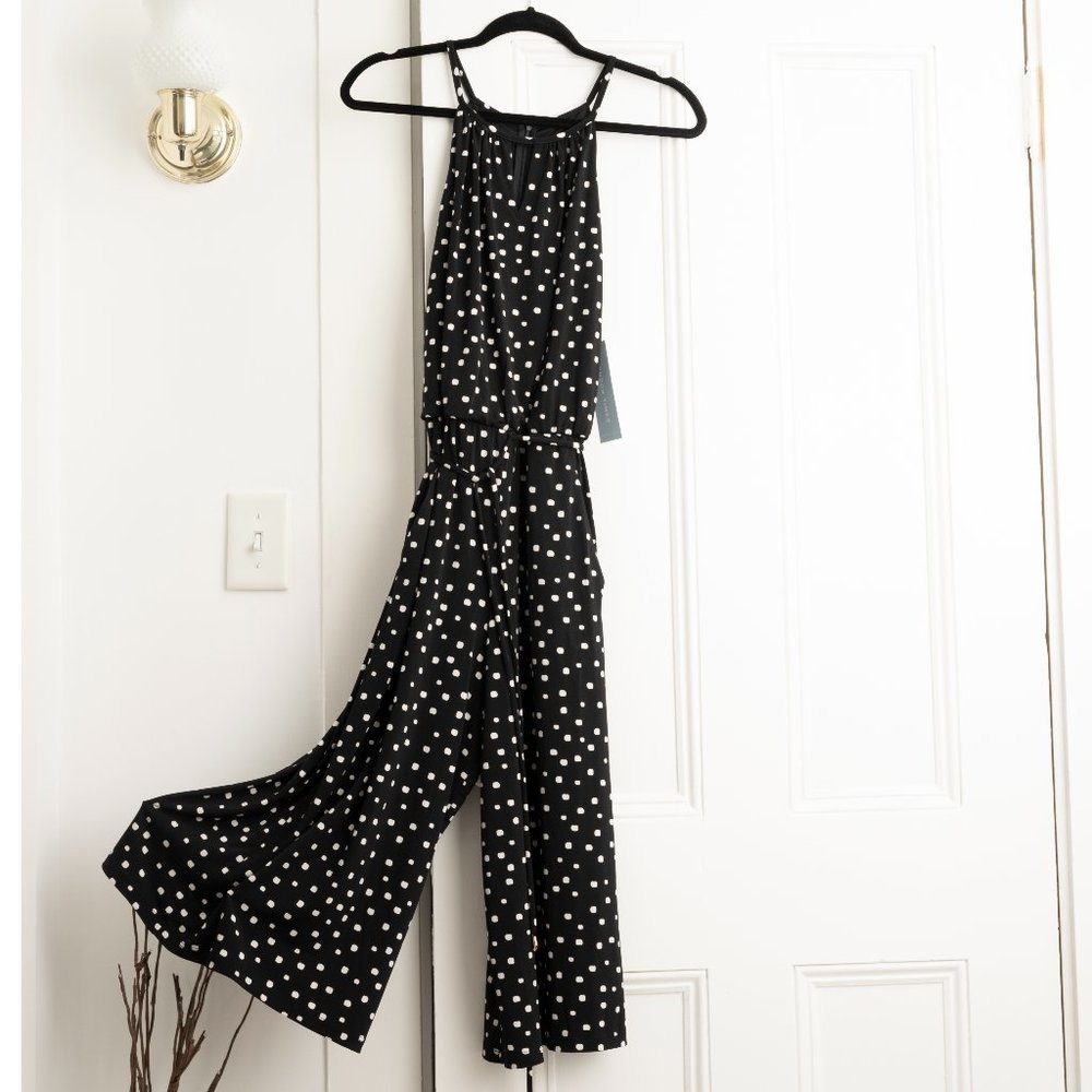 London Times Black and White Polka Dot Jumpsuit